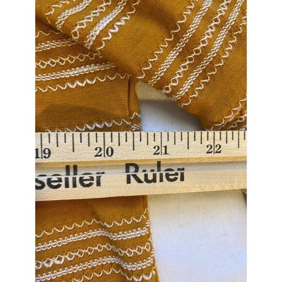 Sol + Luna Womens 1X Top Mustard Yellow Striped Peasant Blouse Bell Sleeves - Picture 7 of 9